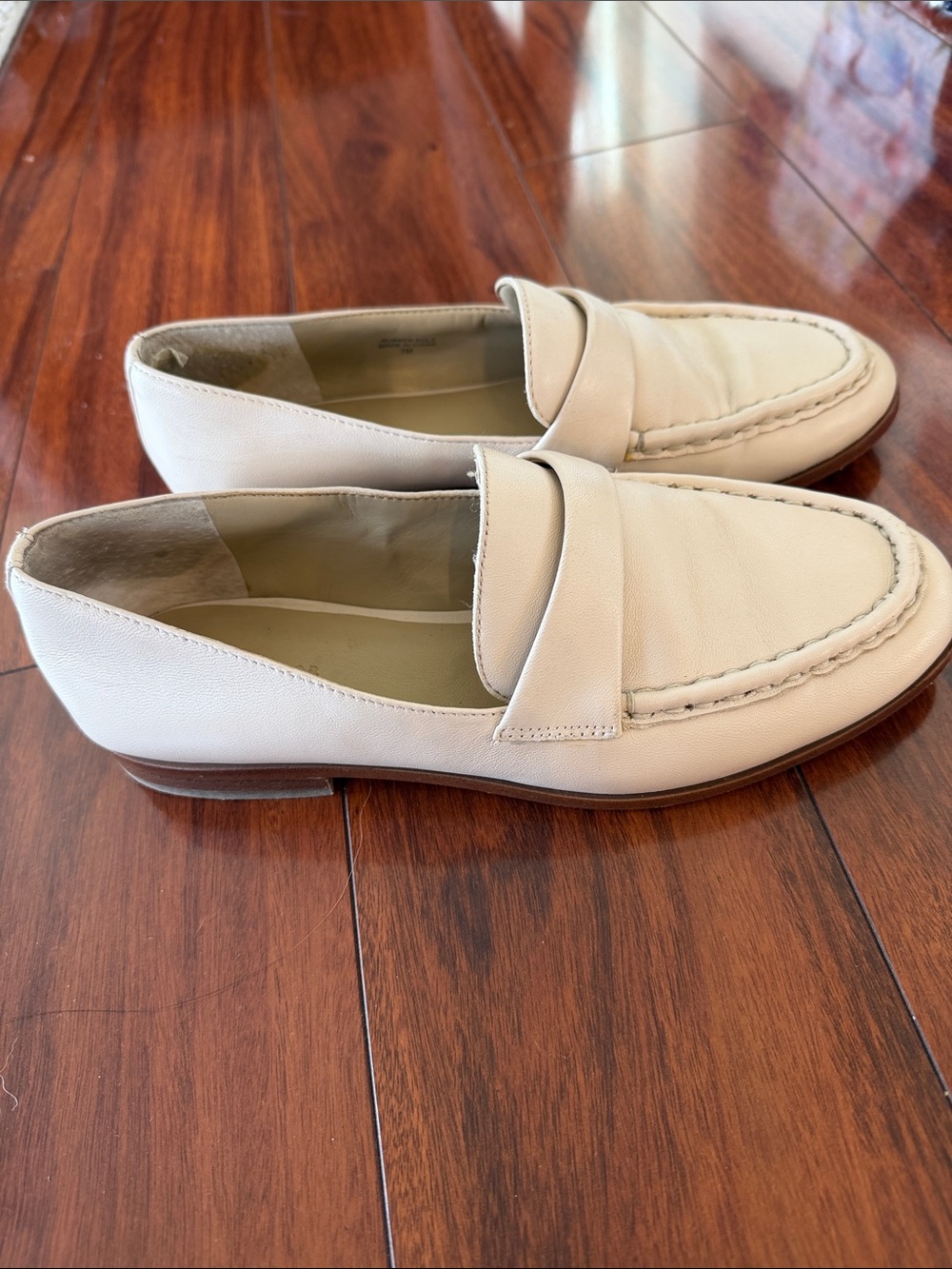 Ann Taylor Cream Leather Penny Loafers